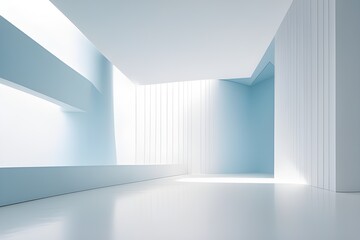 White clean empty interior space room, indoor background, 3d Futuristic empty room. Generative AI.