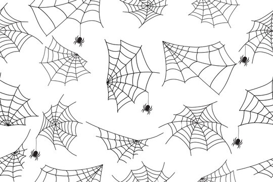 Halloween spider web seamless pattern. white background and black cobweb. Seamless vector background. 