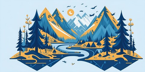 Nordic cartoon landscape. AI generated illustration