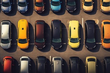 Aerial view of cars in parking places. AI generated