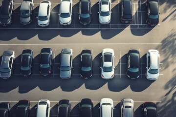 Aerial view of cars in parking places. AI generated