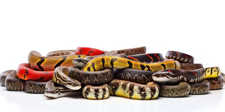 Diverse Serpents Stack on White Background