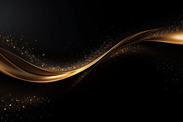 Abstract background luxury gold color glitter  shiny on black background. Ai generative.