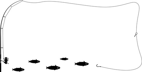 fishing rod and fish frame with copy space