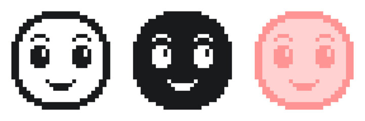 Obraz premium Icon Set of Happy People Face, Pixel Art Style