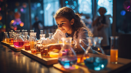 An inspiring depiction of students engaging in hands-on science experiments, fostering curiosity  - obrazy, fototapety, plakaty