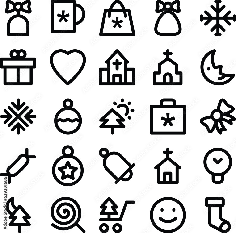 Poster Collection of Christmas Party Bold Line Icons 

