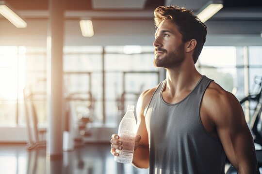 Gym Fitness Woman Earphones Drinking Water Bottle Cardio Workout While  Stock Photo by ©PeopleImages.com 620654246