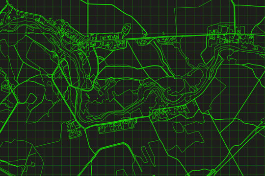 Abstract topographic map on radar screen. Vector retro green black background.