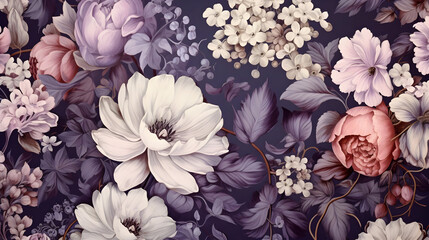 Pattern with flowers in vintage style. Vector illustration.