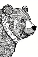 Coloring page , bear , think lines ,tribal style , no shadow 