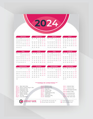 2024 Calendar, Calendar Design, Wall Calendar, one page Wall Calender, holidays, Calendar Design With Holiday, calender, National Holidays, 2024,  2024 Design, uk, us, canada, india,  uae, Bangladesh