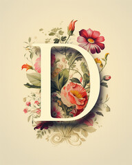 Floral typography and font design of the letter "D"