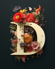 Floral typography and font design of the letter "D"