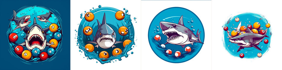 Creative and attractive design featuring billiard balls and sharks Ideal for pool halls, sports...