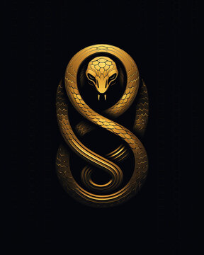 Black and gold logo design featuring a snake