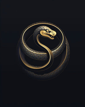 Black and gold logo design featuring a snake