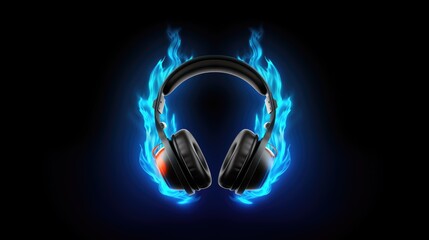 Fototapeta na wymiar burning headphones on the black background