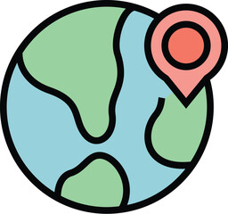 Global location icon outline vector. Gps map. Pin pictogram color flat