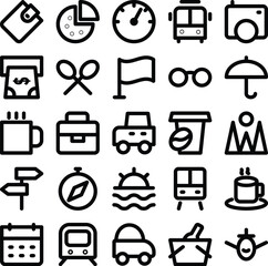 Holiday and Travel Equipment Bold Line Icons 

