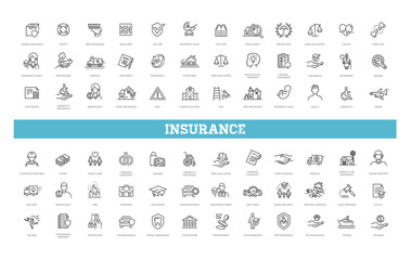 Insurance Icon Thin Line Set Support Services
