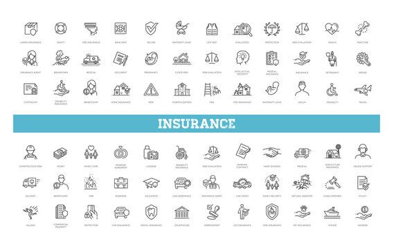 Insurance Icon Thin Line Set Support Services