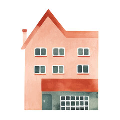 Scandinavian vector house. Cute watercolor home. European building. Childish vector illustration