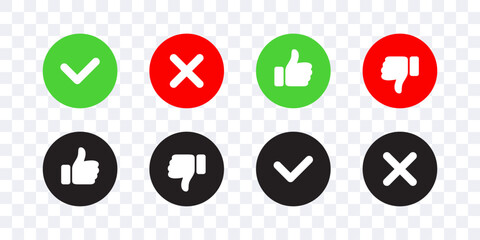 Check marks like and dislike. Green check mark, red cross mark icons. Vector scalable graphics - obrazy, fototapety, plakaty