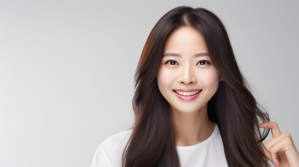 Obraz premium Young Asian beauty woman curly long hair with korean makeup style. Facial treatment, Cosmetology, plastic surgery
