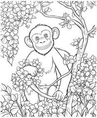 chimpanzee with flowers coloring page