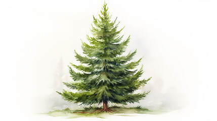 Watercolour Green Christmas Fir Tree Illustration Isolated White Background