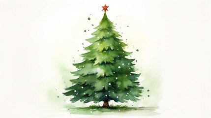 Watercolour Green Christmas Fir Tree Illustration Isolated White Background