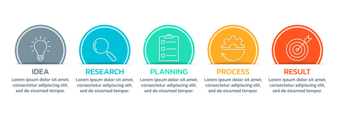 5 step infographic template. Process diagram, business presentation with modern icons and arrows. Timeline info graphic design. Five option flow chart, layout concept. Vector illustration.