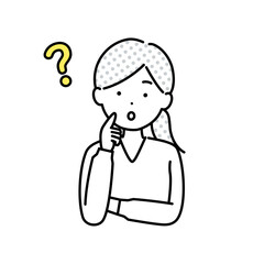 考え事をしていてはてなマークが浮かんでいる女性のベクターイラスト