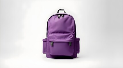 Purple backpack isolated on a white background Back to school, education, childhood, primary school...