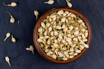 dried jasmine flowers and buds for adding to tea