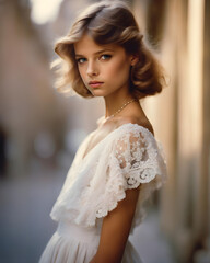 Fototapeta premium fashion portrait of an eleven year old girl - generative ai