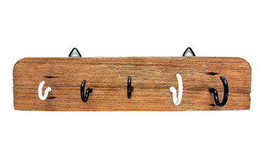 Wood hook hanger isolated on white background. Wooden wall hook hanger holding isolated