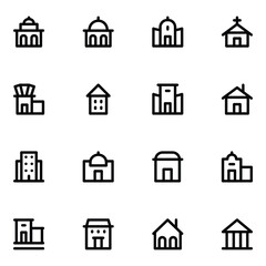 Set of Buildings Bold Line Icons

