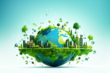 Environmental technology concept. Abstract illustration. Sustainable development goals. SDGs. Green Earth in concept of Saving the environment, and environmentally sustainable. Environment World Earth - obrazy, fototapety, plakaty