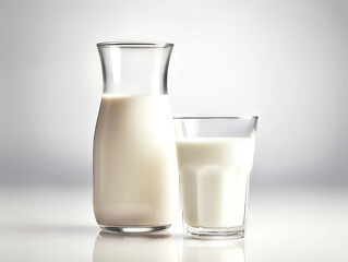 Two glasses of milk on a white background.