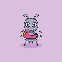 Cute ant wearing duck floater cartoon illustration