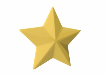 3D render of a yellow bright star isolated on the white background