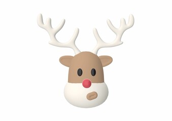 3D render of the head of a festive reindeer on the white background