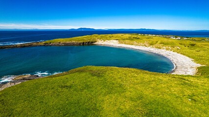 Aerial view of a cove in the coast of Streedagh Point. Connacht,