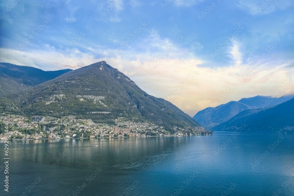 Poster como city in italy, view from the lake