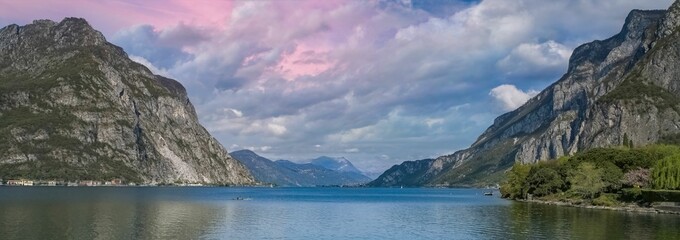 Como lake in Italy, view from Lecco - obrazy, fototapety, plakaty
