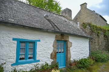 A street and houses in the village of Brittany, Ile aux Moines island in the Morbihan Gulf.