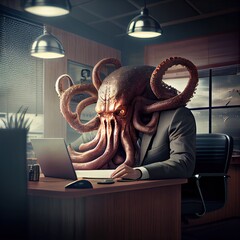 Executive with an octopus head. Illustration. Generative AI