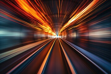Railway in tunnel with motion blur effect. Abstract background for your design